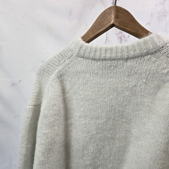 Zara Sweater Womens Small White Wool Alpaca Crew Boxy Oversized Chunky - Picture 6 of 12